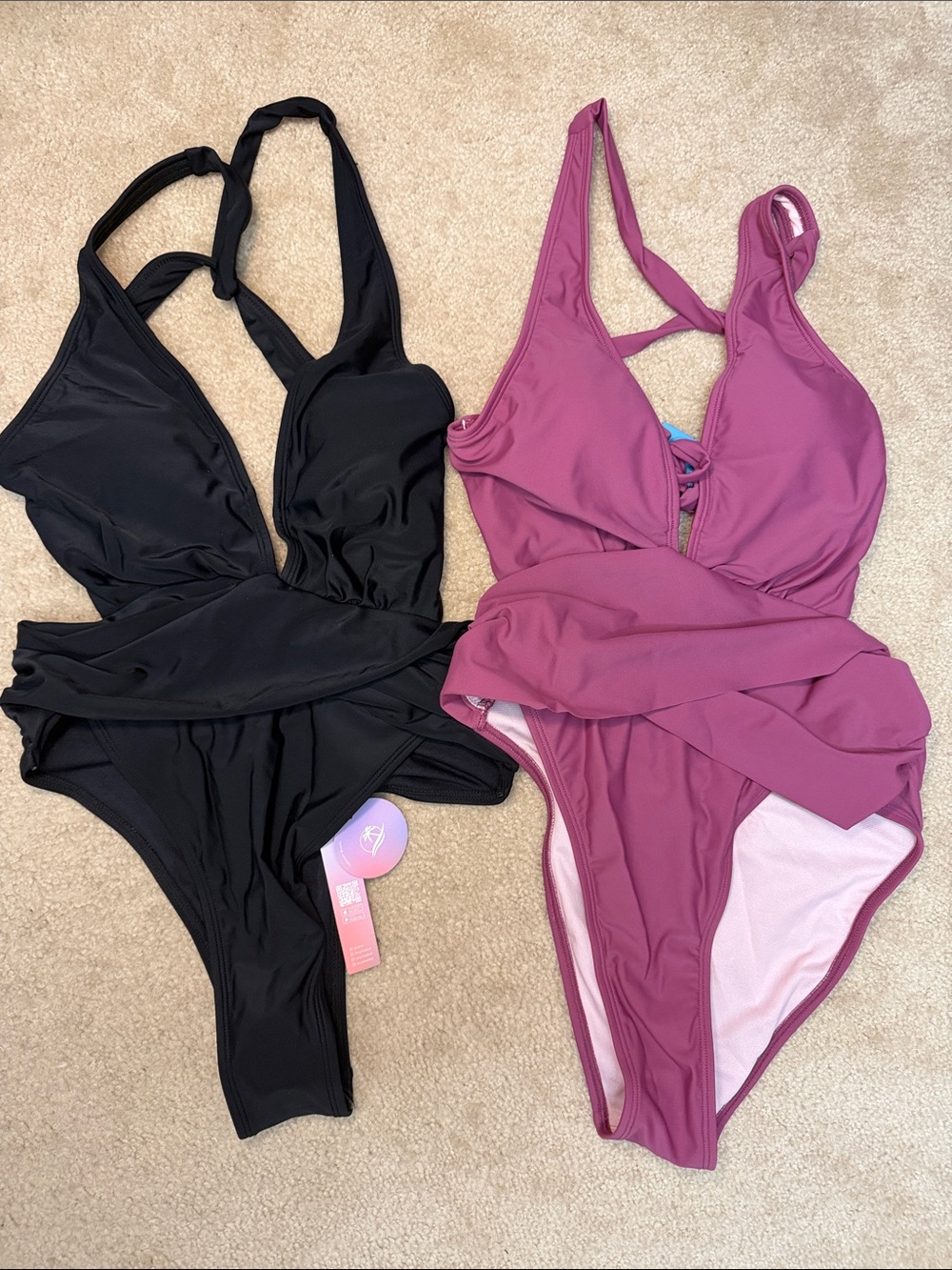 Cupshe Women’s One-Piece Swimsuit - Black and Mauve